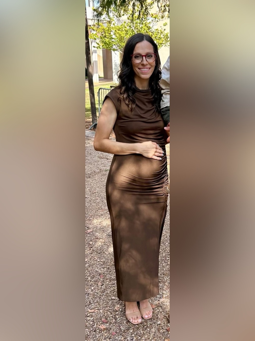 Pinkblush Brown Ruched Sleeveless Midi Dress